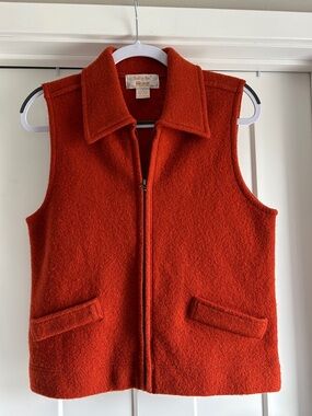Vintage Tally Ho Orange Wool Zip-Up Vest with Pointed Collar